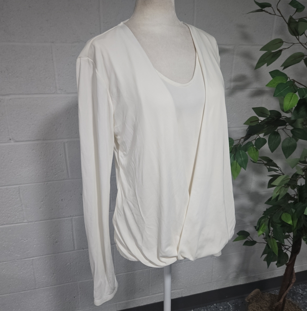Armani Exchange V-Neck Draped Stretch Blouse Top Cream Size Small